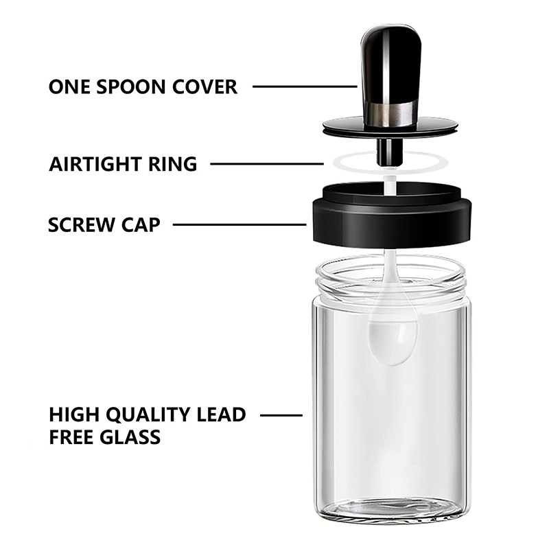 Condimente de sticlă Kit de condimente de bucătărie Sticle Sare și piper Linguri Borcane Perie pentru ulei Recipient pentru miere Set alimente Depozitare Capac transparent