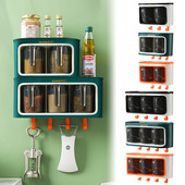 2/3 grile Borcane de condimente pentru montaj pe perete, cutii, organizator, bol de zahăr, sare, recipient pentru condimente, cu cârlig, set de aprovizionare pentru bucătărie