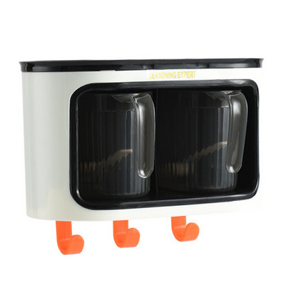 2/3 grile Borcane de condimente pentru montaj pe perete, cutii, organizator, bol de zahăr, sare, recipient pentru condimente, cu cârlig, set de aprovizionare pentru bucătărie