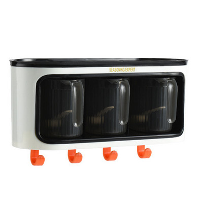 2/3 grile Borcane de condimente pentru montaj pe perete, cutii, organizator, bol de zahăr, sare, recipient pentru condimente, cu cârlig, set de aprovizionare pentru bucătărie