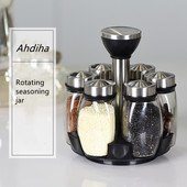 Set de borcane de condimente pentru condimente de piagă rotativă pentru mirodenii Spray-uri cu piper Sticle de sare Suport pentru rack de depozitare pentru bucătărie