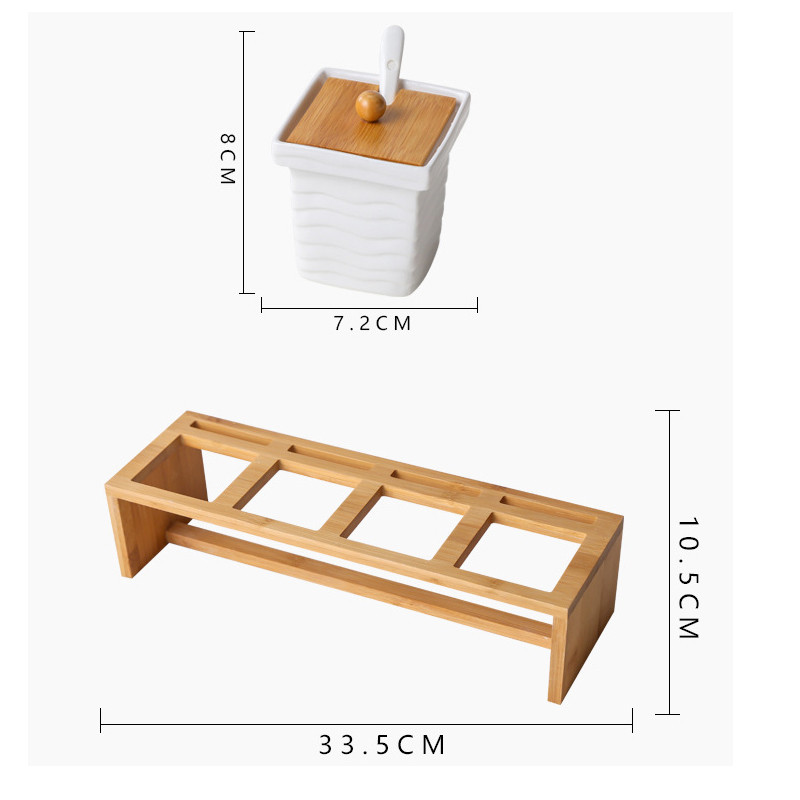 Keraminių prieskonių stiklainių rinkinys su mediniu stovu prieskonių prieskonių laikymo buteliukai su šaukštais Druskos pipirų cukraus stiklainio tvarkyklė
