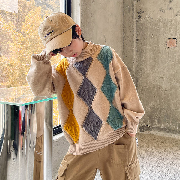 Pulover tricotat pentru copii model nou cu decolteu oval pentru baieti