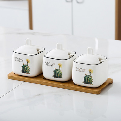 Kreatív Konyhai Virág Kerámia Fűszertartó állvány Fűszeres tégely Fűszeres tégely Sószóró Konyhai kütyü szett Fűszeres cukortál