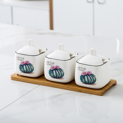 Kreatív Konyhai Virág Kerámia Fűszertartó állvány Fűszeres tégely Fűszeres tégely Sószóró Konyhai kütyü szett Fűszeres cukortál