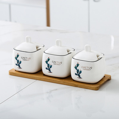 Kreatív Konyhai Virág Kerámia Fűszertartó állvány Fűszeres tégely Fűszeres tégely Sószóró Konyhai kütyü szett Fűszeres cukortál