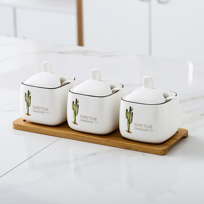 Kreatív Konyhai Virág Kerámia Fűszertartó állvány Fűszeres tégely Fűszeres tégely Sószóró Konyhai kütyü szett Fűszeres cukortál