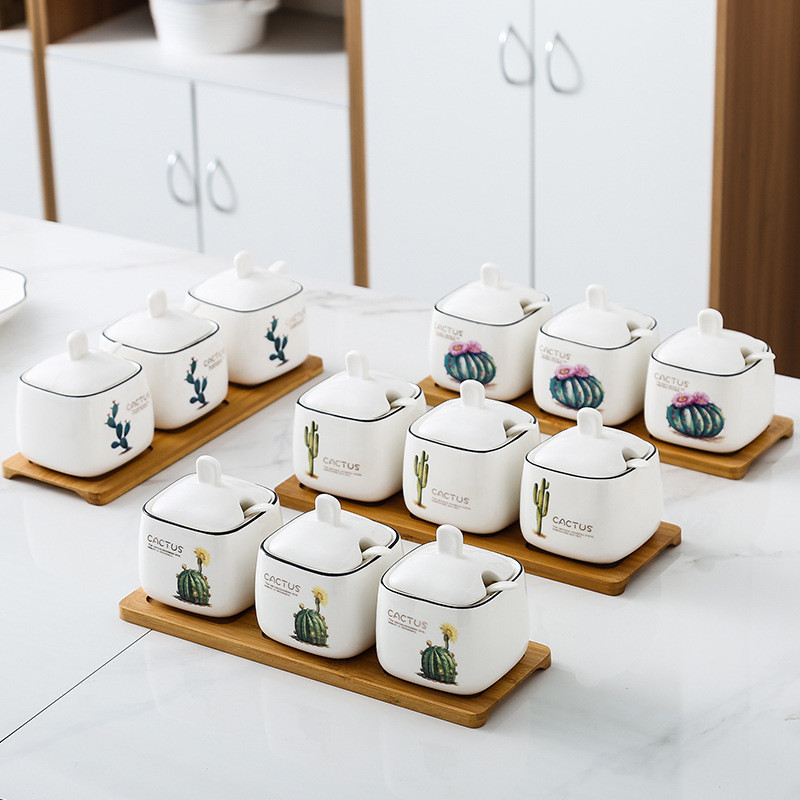 Kreatív Konyhai Virág Kerámia Fűszertartó állvány Fűszeres tégely Fűszeres tégely Sószóró Konyhai kütyü szett Fűszeres cukortál