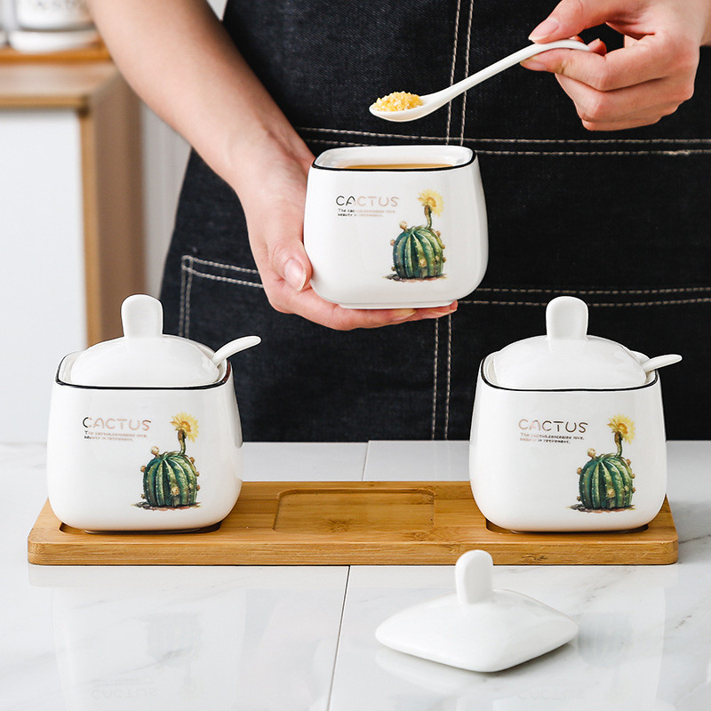 Kreatív Konyhai Virág Kerámia Fűszertartó állvány Fűszeres tégely Fűszeres tégely Sószóró Konyhai kütyü szett Fűszeres cukortál