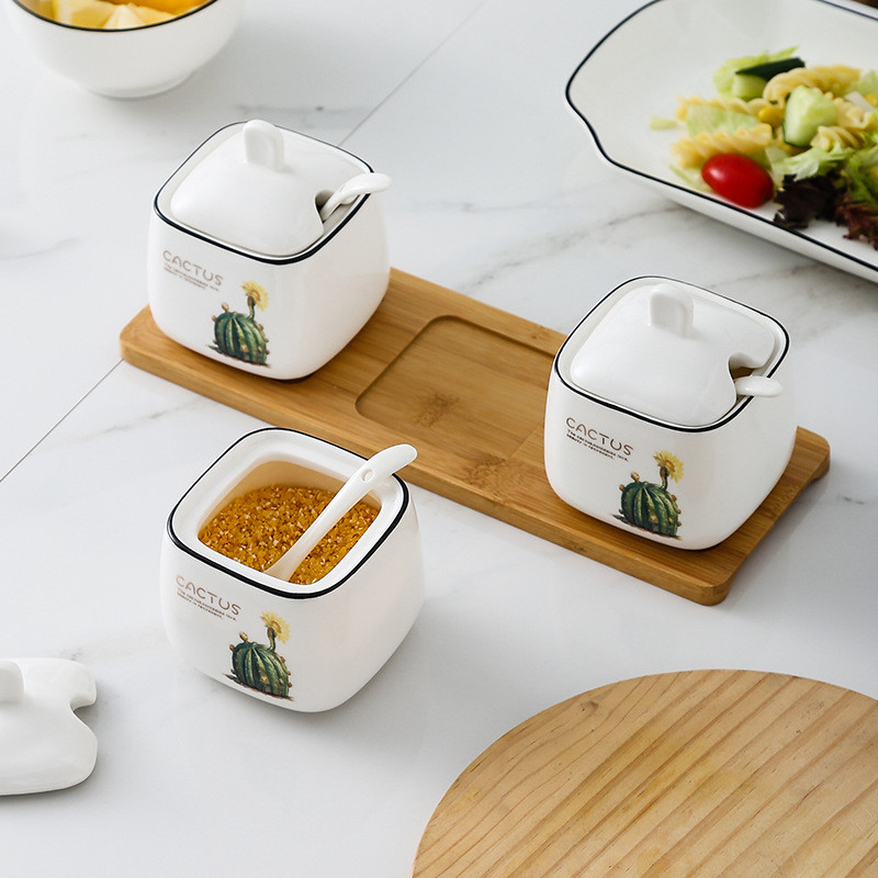 Kreatív Konyhai Virág Kerámia Fűszertartó állvány Fűszeres tégely Fűszeres tégely Sószóró Konyhai kütyü szett Fűszeres cukortál