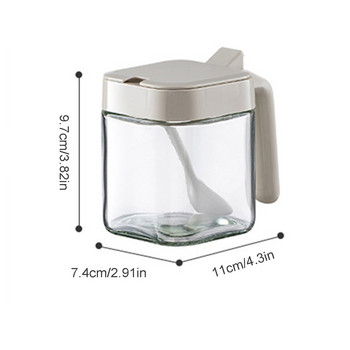 Кухненски буркани за подправки Прозрачен стъклен буркан за подправки с лъжица Кутия за подправки с капак за сервиране Подправки Сол Захар Пипер Билки