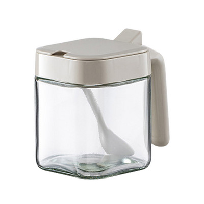 Virtuviniai prieskonių stiklainiai Skaidrus stiklinis prieskonių indelis su šaukštu prieskonių dėžutė su dangteliu, skirta patiekti prieskonių druska, cukrus, pipirai, žolelės