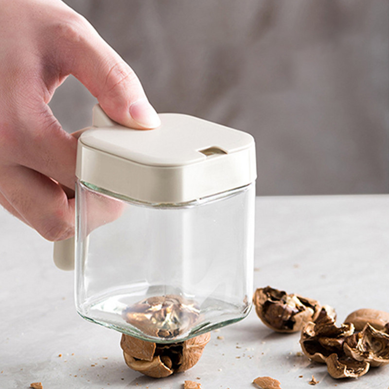 Virtuviniai prieskonių stiklainiai Skaidrus stiklinis prieskonių indelis su šaukštu prieskonių dėžutė su dangteliu, skirta patiekti prieskonių druska, cukrus, pipirai, žolelės