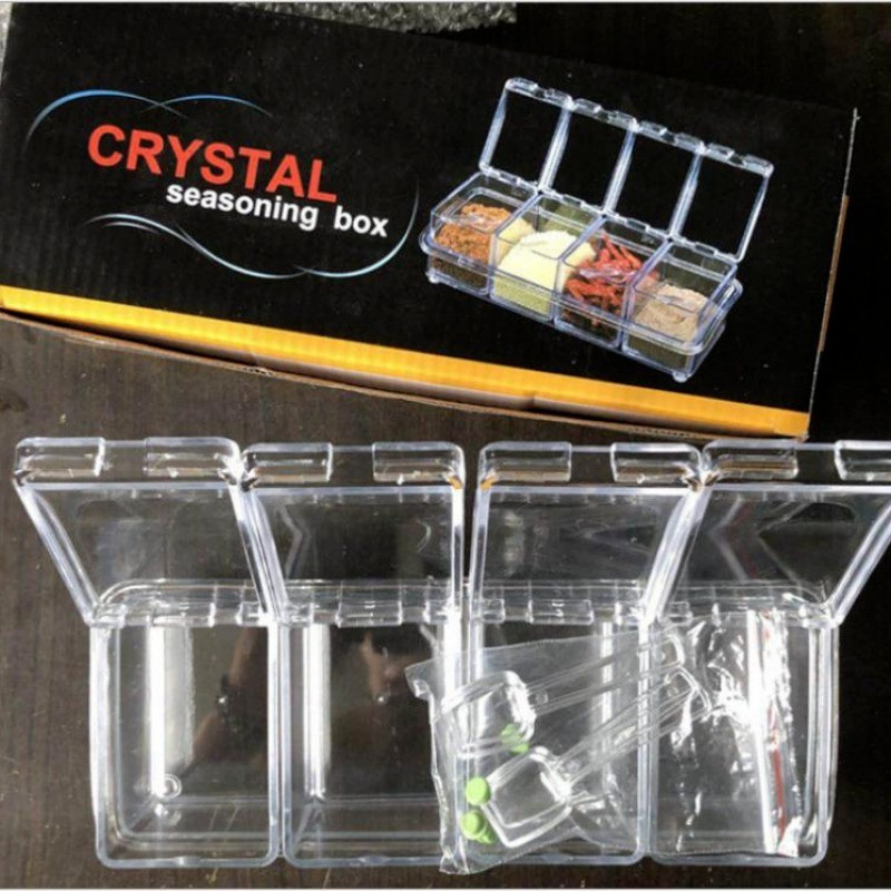 4db/tétel Konyhaszervező Tároló dobozok Fűszerek Fűszeres tégely átlátszó cukorsós üveg kanál Konyhai kiegészítők