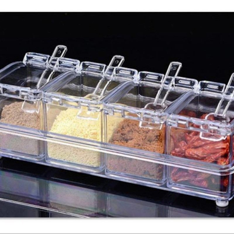 4db/tétel Konyhaszervező Tároló dobozok Fűszerek Fűszeres tégely átlátszó cukorsós üveg kanál Konyhai kiegészítők