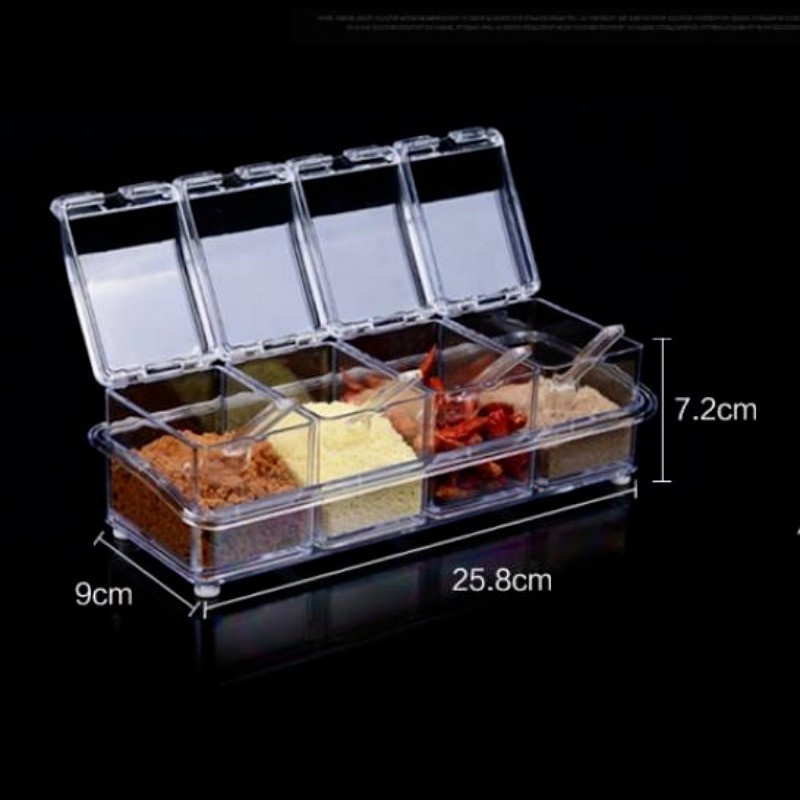 4db/tétel Konyhaszervező Tároló dobozok Fűszerek Fűszeres tégely átlátszó cukorsós üveg kanál Konyhai kiegészítők