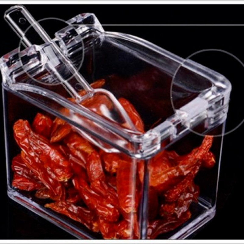 4db/tétel Konyhaszervező Tároló dobozok Fűszerek Fűszeres tégely átlátszó cukorsós üveg kanál Konyhai kiegészítők