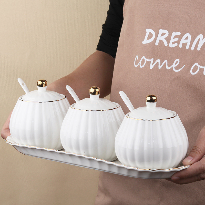 Keramički set staklenki za začine Staklenka za pohranu u kućanstvu Staklenka za sol Kuhinjski pribor Kreativna kutija za začine Kombinacija staklenki za sol