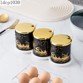 Borcan de condimente de bucătărie din trei piese cu tavă Sticlă de condimente din ceramică Borcane de depozitare pentru sare și piper Instrumente creative pentru condimente pentru acasă