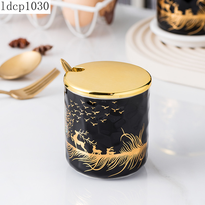 Borcan de condimente de bucătărie din trei piese cu tavă Sticlă de condimente din ceramică Borcane de depozitare pentru sare și piper Instrumente creative pentru condimente pentru acasă