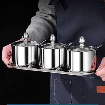 Комплект кутии за подправки с прозрачен стъклен капак Буркани за сол Организация Кухня