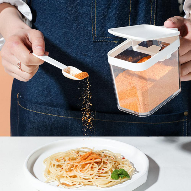 Átlátszó fűszerüveg szett kanál fedővel Só Bors fűszeres üveg Otthoni Fűszer Cruet Tároló Tartály Konyhai Kiegészítők