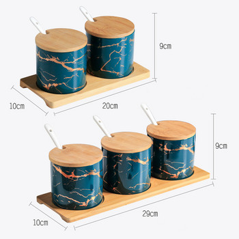 Δημιουργικά κεραμικά Μάρμαρο Δεξαμενή καρυκευμάτων κουζίνα Αναδευτήρας αλατιού Οργανισμός αποθήκευσης δοχείο μπαχαρικών σετ κάνιστρο οργανωτής μπαχαρικών