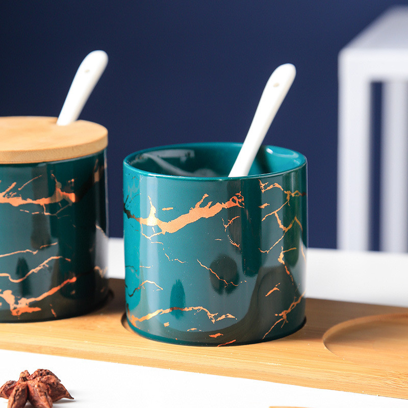 Ceramica creativa Marmura Rezervor de condimente bucatarie Saliera Organizare depozitare recipient pentru condimente set recipient cu condimente organizator