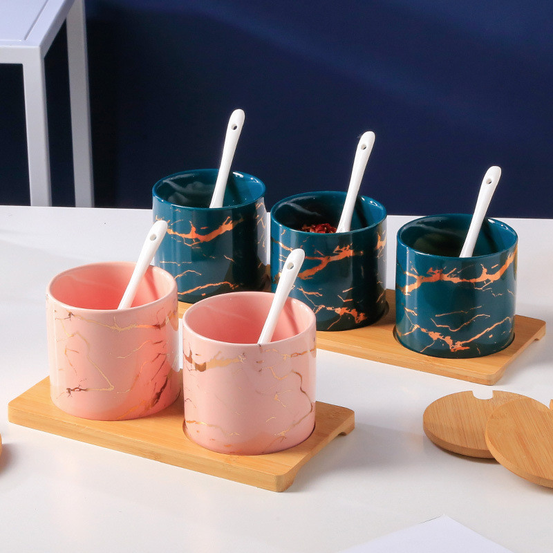 Ceramica creativa Marmura Rezervor de condimente bucatarie Saliera Organizare depozitare recipient pentru condimente set recipient cu condimente organizator