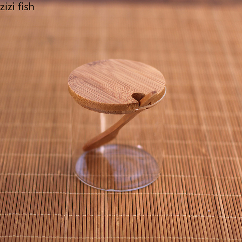 Rezervoare de condimente din sticlă Borcane pentru condimente Tavă din lemn Set 3 bucăți Set sare pentru acasă Sticla condiment Ustensile de bucătărie Recipiente pentru condimente