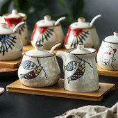 japonez retro pictat manual ceramică chili ulei borcan sare cutie de condimente oțet sos de soia sticla borcan de condimente combinație de sezon