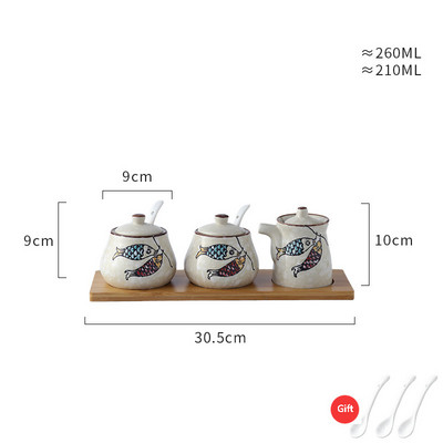 japonez retro pictat manual ceramică chili ulei borcan sare cutie de condimente oțet sos de soia sticla borcan de condimente combinație de sezon