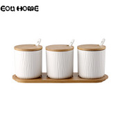 Staklenka za začine s poklopcem od bambusa Mat okrugle keramičke staklenke za začine Višenamjenske kuhinjske soli Šećer MSG Limenke za pohranu Kuhinjski pribor