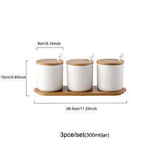 Staklenka za začine s poklopcem od bambusa Mat okrugle keramičke staklenke za začine Višenamjenske kuhinjske soli Šećer MSG Limenke za pohranu Kuhinjski pribor