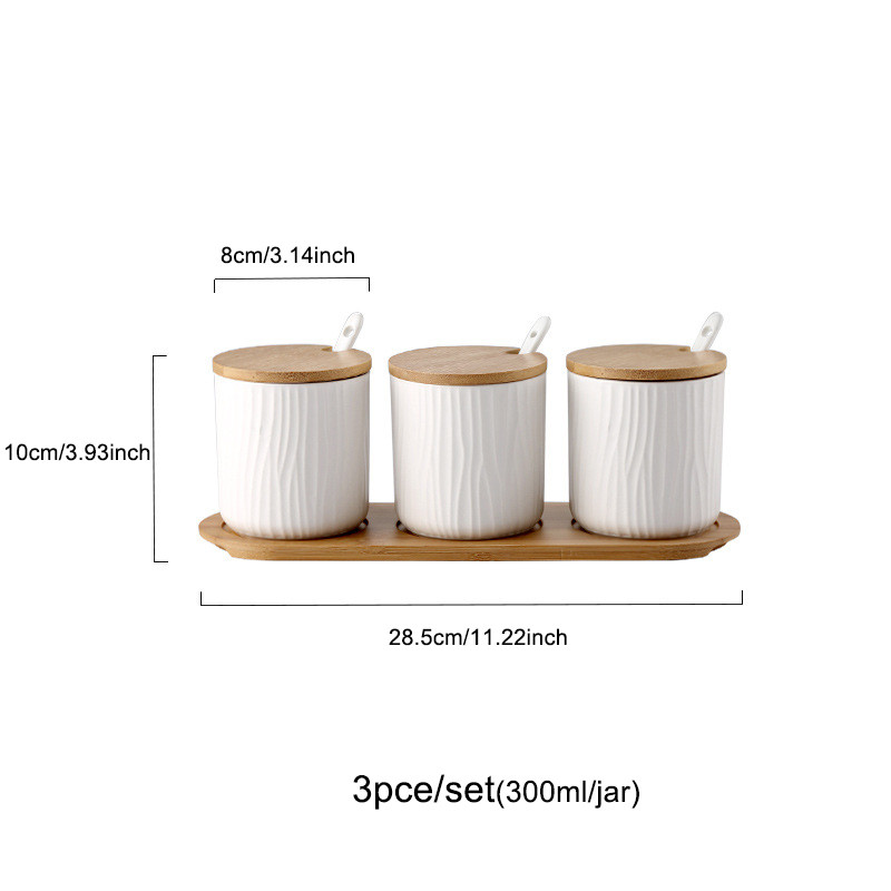 Staklenka za začine s poklopcem od bambusa Mat okrugle keramičke staklenke za začine Višenamjenske kuhinjske soli Šećer MSG Limenke za pohranu Kuhinjski pribor