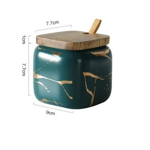 Set borcane din ceramică pentru condimente, sticle de depozitare din marmură de bucătărie, capac din lemn, sare pentru zahăr, set de borcane pentru condimente, accesorii pentru bucătărie