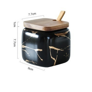 Set borcane din ceramică pentru condimente, sticle de depozitare din marmură de bucătărie, capac din lemn, sare pentru zahăr, set de borcane pentru condimente, accesorii pentru bucătărie