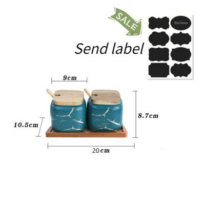 Set borcane din ceramică pentru condimente, sticle de depozitare din marmură de bucătărie, capac din lemn, sare pentru zahăr, set de borcane pentru condimente, accesorii pentru bucătărie