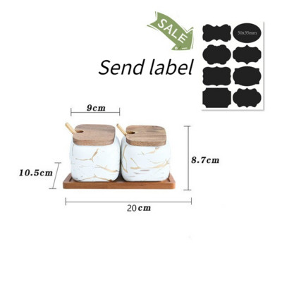 Set borcane din ceramică pentru condimente, sticle de depozitare din marmură de bucătărie, capac din lemn, sare pentru zahăr, set de borcane pentru condimente, accesorii pentru bucătărie