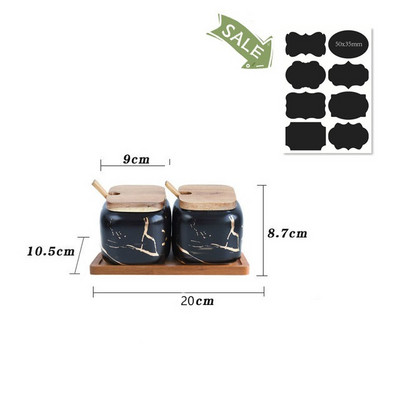 Set borcane din ceramică pentru condimente, sticle de depozitare din marmură de bucătărie, capac din lemn, sare pentru zahăr, set de borcane pentru condimente, accesorii pentru bucătărie