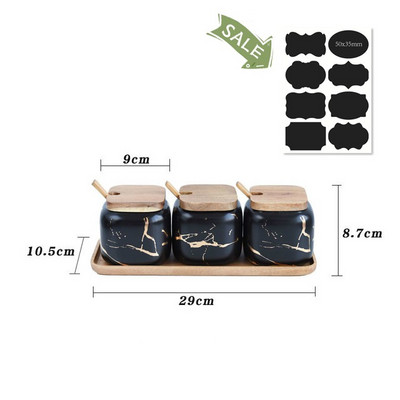 Set borcane din ceramică pentru condimente, sticle de depozitare din marmură de bucătărie, capac din lemn, sare pentru zahăr, set de borcane pentru condimente, accesorii pentru bucătărie