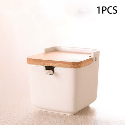 Keraamiline soolaanum Köök maitseainepotid piprapurgid kaanega lusikas portselankarp bambus kate maitseaineriist