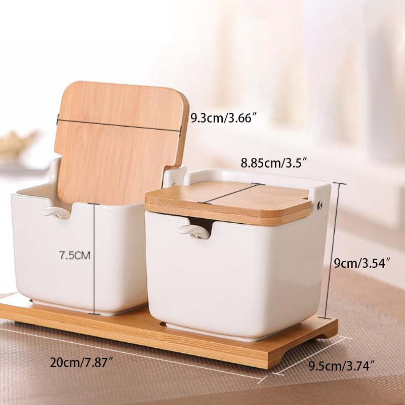 Keraamiline soolaanum Köök maitseainepotid piprapurgid kaanega lusikas portselankarp bambus kate maitseaineriist