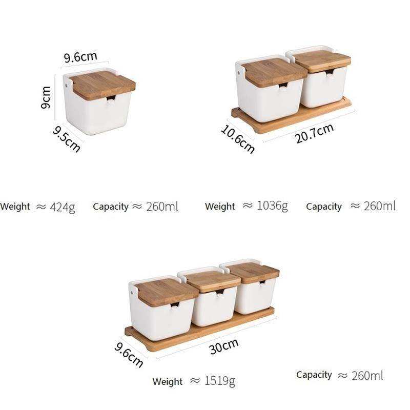 Keraamiline soolaanum Köök maitseainepotid piprapurgid kaanega lusikas portselankarp bambus kate maitseaineriist