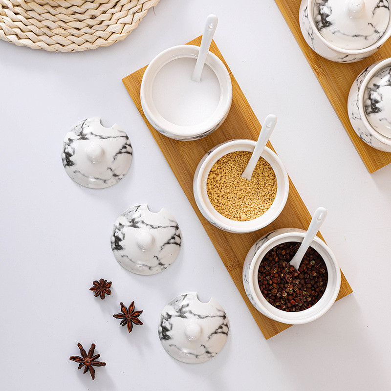 Euroopa marmorist keraamiline maitseainepurk bambusest säilitusalus Vürts-piprapudel Oliiviõli pott Sool suhkrupurk Kööginõud Uus