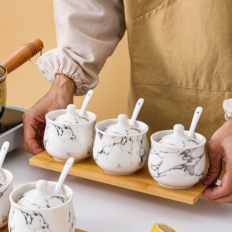 Euroopa marmorist keraamiline maitseainepurk bambusest säilitusalus Vürts-piprapudel Oliiviõli pott Sool suhkrupurk Kööginõud Uus