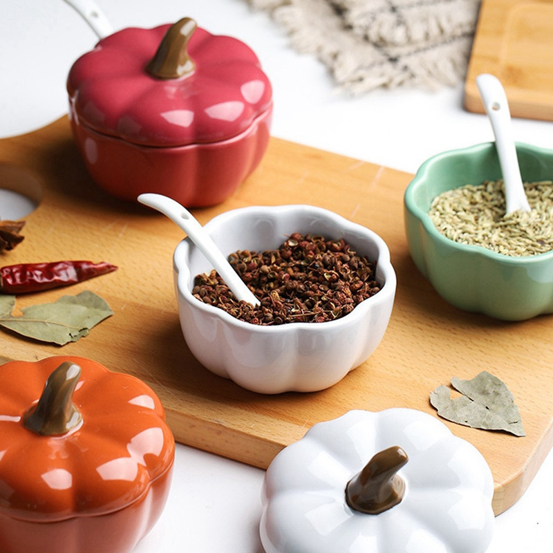 Keramika od bundeve Staklenka za začine Posuda za pohranu soli i šećera sa žlicom Kuhinjske boce za začine Organizator Kuhinjski alati