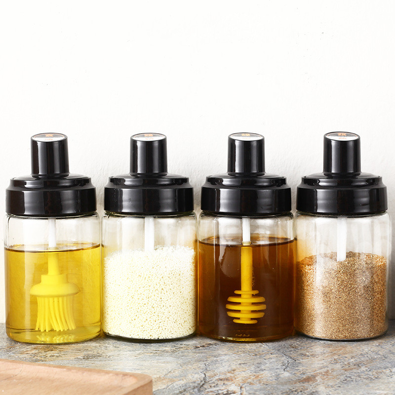 Staklena zatvorena boca sa začinima od 250 ml Poklopac žlice Integrirana četka Staklenka za med Lonac za ulje Sprej za papar Stalak za začine Posuda za sol