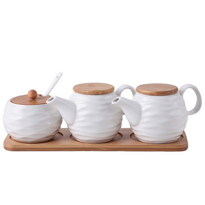 Recipient de condimente din porțelan alb, organizator de condimente pentru restaurant, agitator de sare piper, oală de ulei, unelte pentru depozitarea condimentelor de bucătărie de acasă