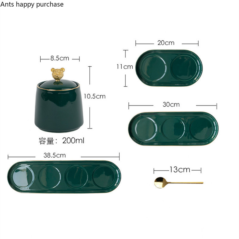 Nordic Green kerámia fűszeres edénykészlet Konyhai kellékek Otthoni fűszeres üvegek Kanál fedéllel Medve Sószóró Fűszertartály